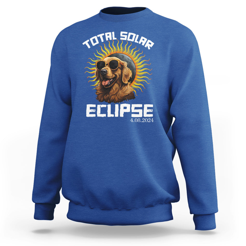 Total Solar Eclipse Sweatshirt Golden Retriever April 8 2024 TS02 Royal Blue Printyourwear