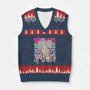 Retro Coquette 100 Days Of School V-Neck Knit Sweater Vest for Schoolgirls Teacher TS02 Navy Red Print Your Wear