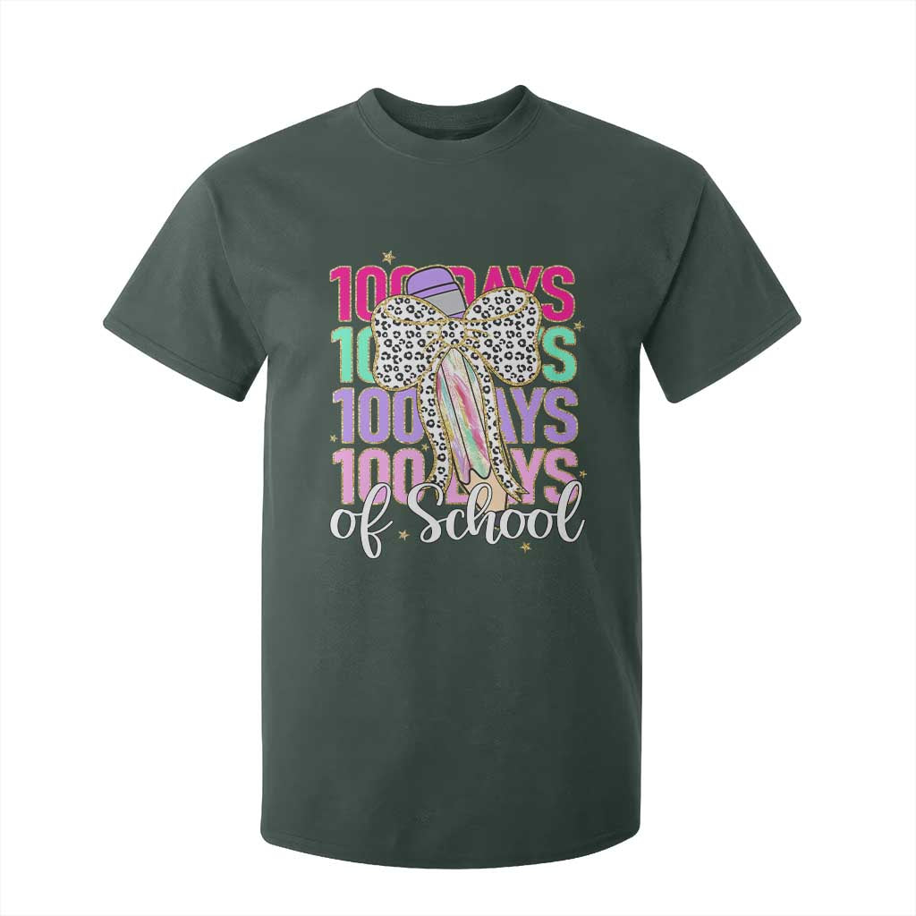 Retro Coquette 100 Days Of School T Shirt For Kid for Schoolgirls Teacher TS02 Dark Forest Green Print Your Wear