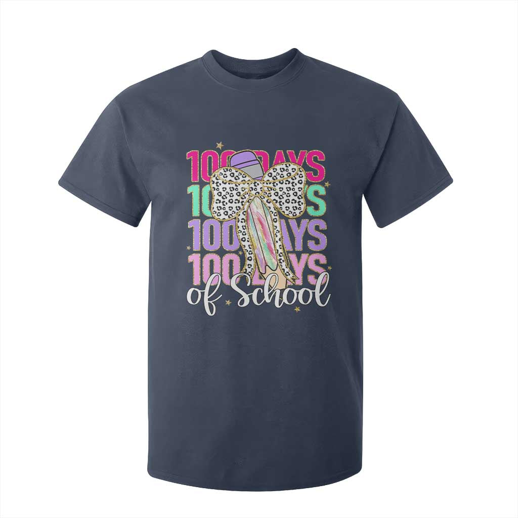 Retro Coquette 100 Days Of School T Shirt For Kid for Schoolgirls Teacher TS02 Navy Print Your Wear