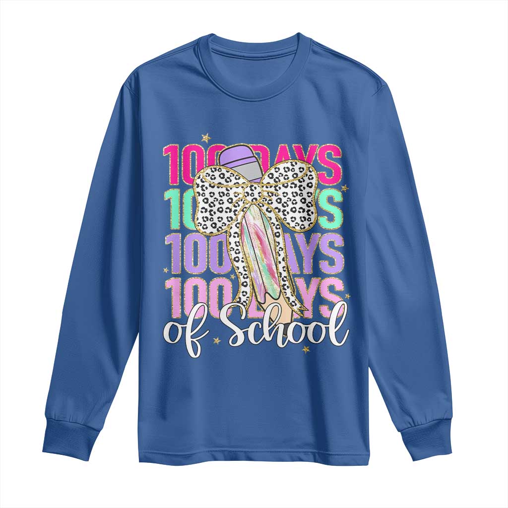 Retro Coquette 100 Days Of School Long Sleeve Shirt for Schoolgirls Teacher TS02 Royal Blue Print Your Wear