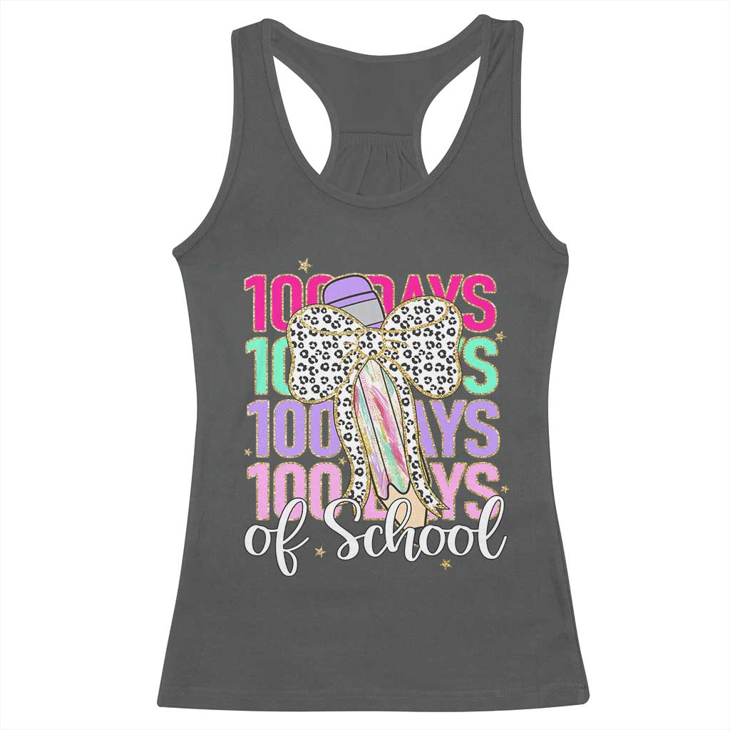 Retro Coquette 100 Days Of School Racerback Tank Top for Schoolgirls Teacher TS02 Dark Heather Print Your Wear