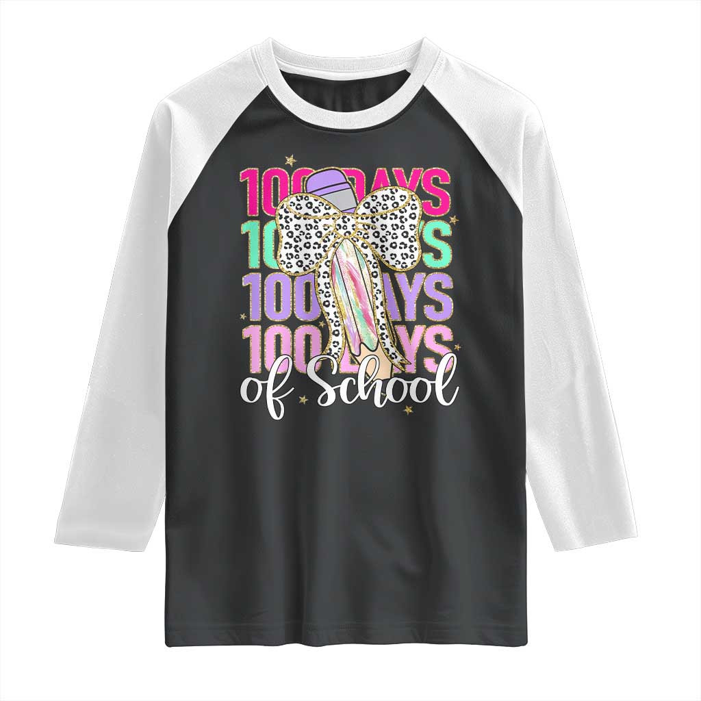 Retro Coquette 100 Days Of School Raglan Shirt for Schoolgirls Teacher TS02 Black White Print Your Wear