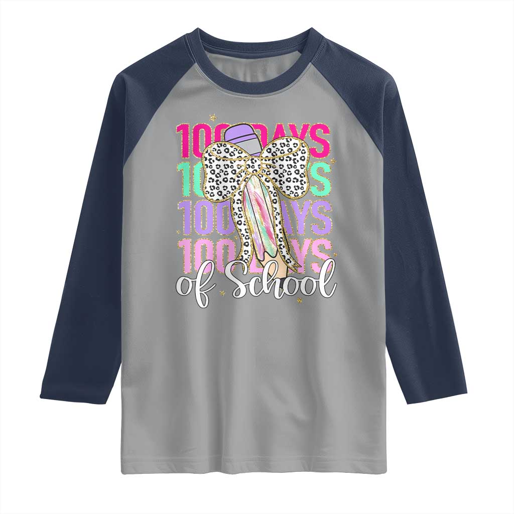 Retro Coquette 100 Days Of School Raglan Shirt for Schoolgirls Teacher TS02 Sport Gray Navy Print Your Wear