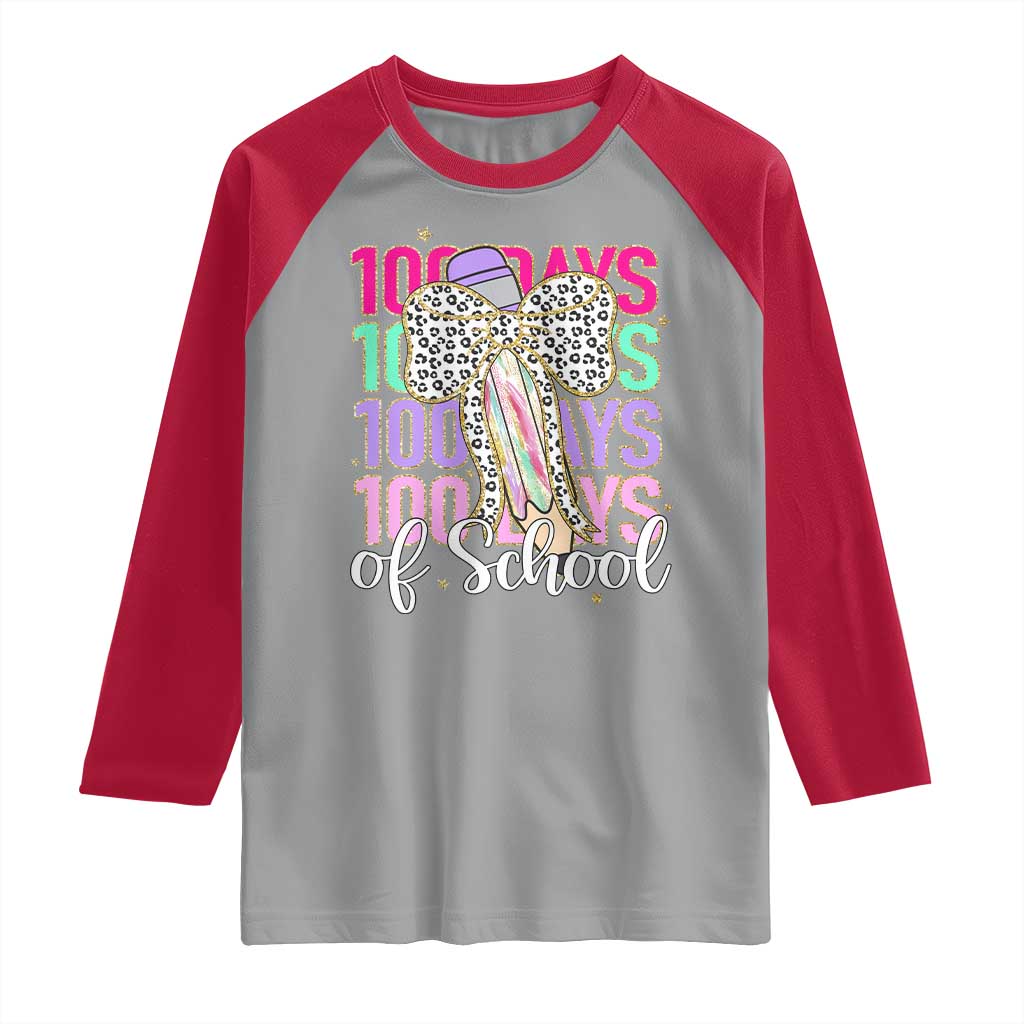 Retro Coquette 100 Days Of School Raglan Shirt for Schoolgirls Teacher TS02 Sport Gray Red Print Your Wear