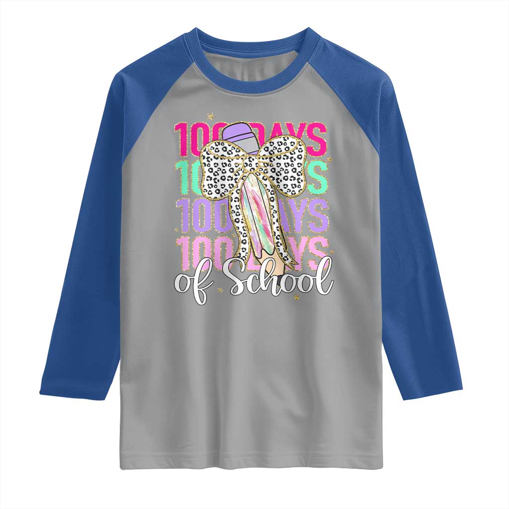 Retro Coquette 100 Days Of School Raglan Shirt for Schoolgirls Teacher TS02 Sport Gray Royal Print Your Wear
