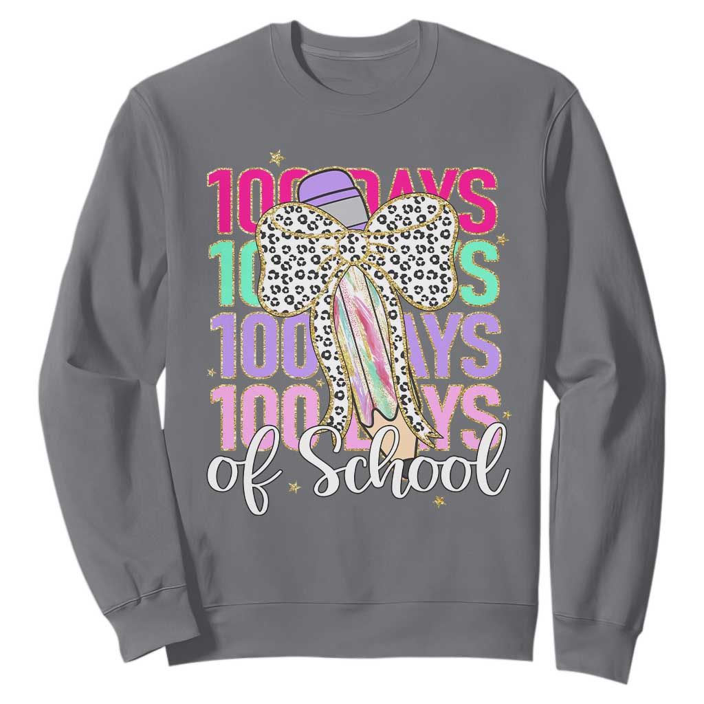 Retro Coquette 100 Days Of School Sweatshirt for Schoolgirls Teacher TS02 Charcoal Print Your Wear