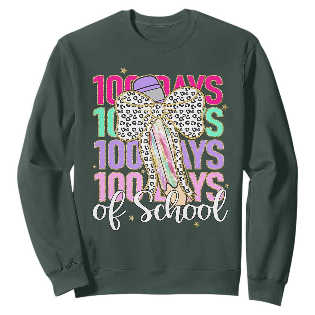 Retro Coquette 100 Days Of School Sweatshirt for Schoolgirls Teacher TS02 Dark Forest Green Print Your Wear