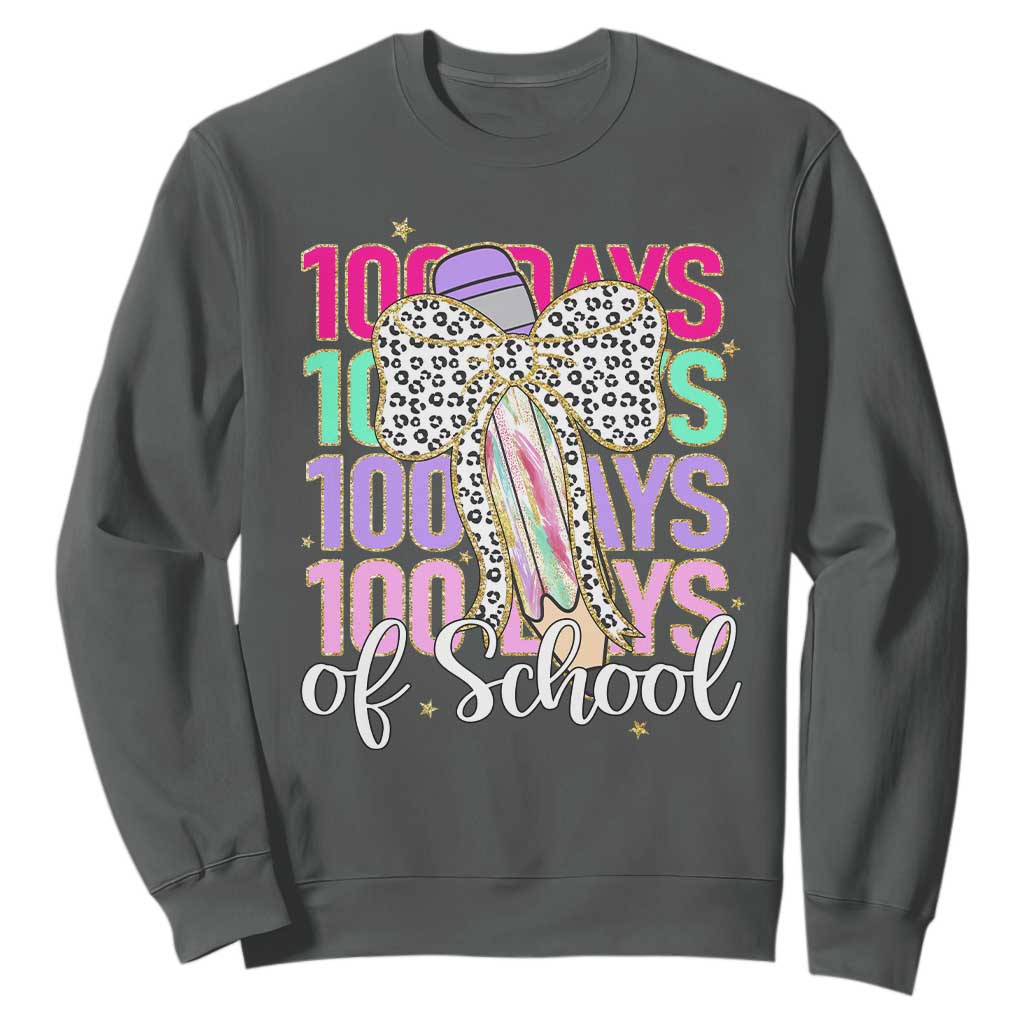 Retro Coquette 100 Days Of School Sweatshirt for Schoolgirls Teacher TS02 Dark Heather Print Your Wear