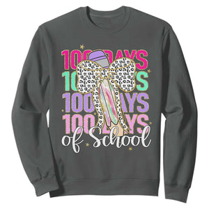 Retro Coquette 100 Days Of School Sweatshirt for Schoolgirls Teacher TS02 Dark Heather Print Your Wear