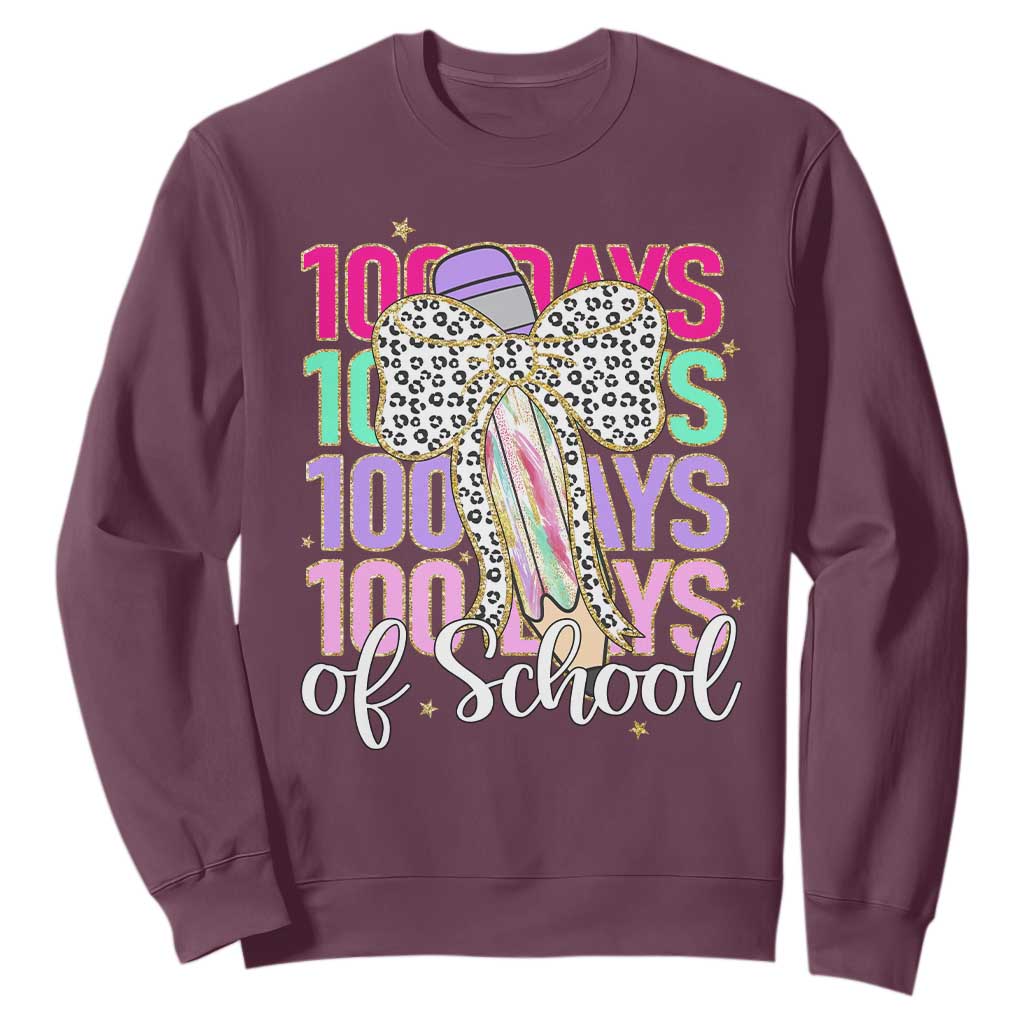 Retro Coquette 100 Days Of School Sweatshirt for Schoolgirls Teacher TS02 Maroon Print Your Wear
