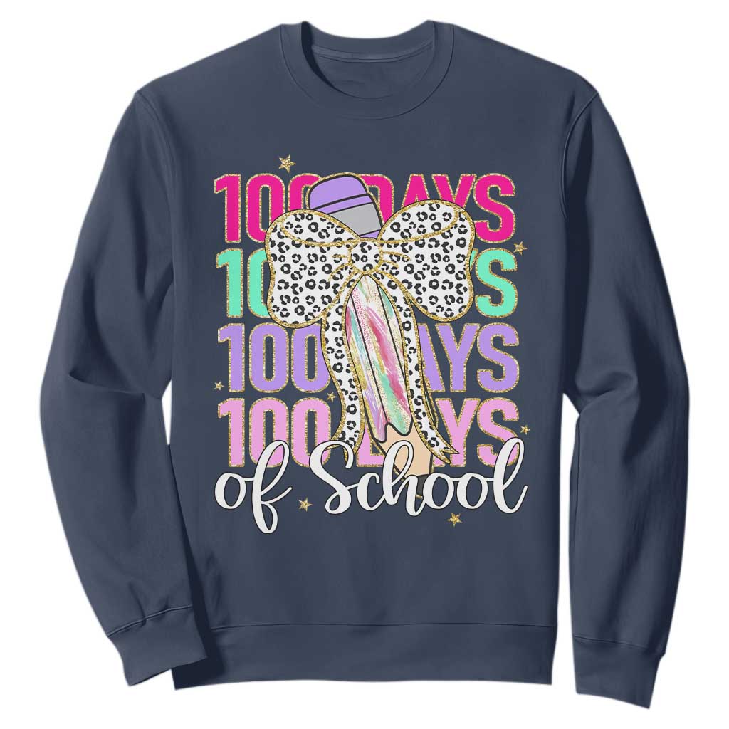 Retro Coquette 100 Days Of School Sweatshirt for Schoolgirls Teacher TS02 Navy Print Your Wear