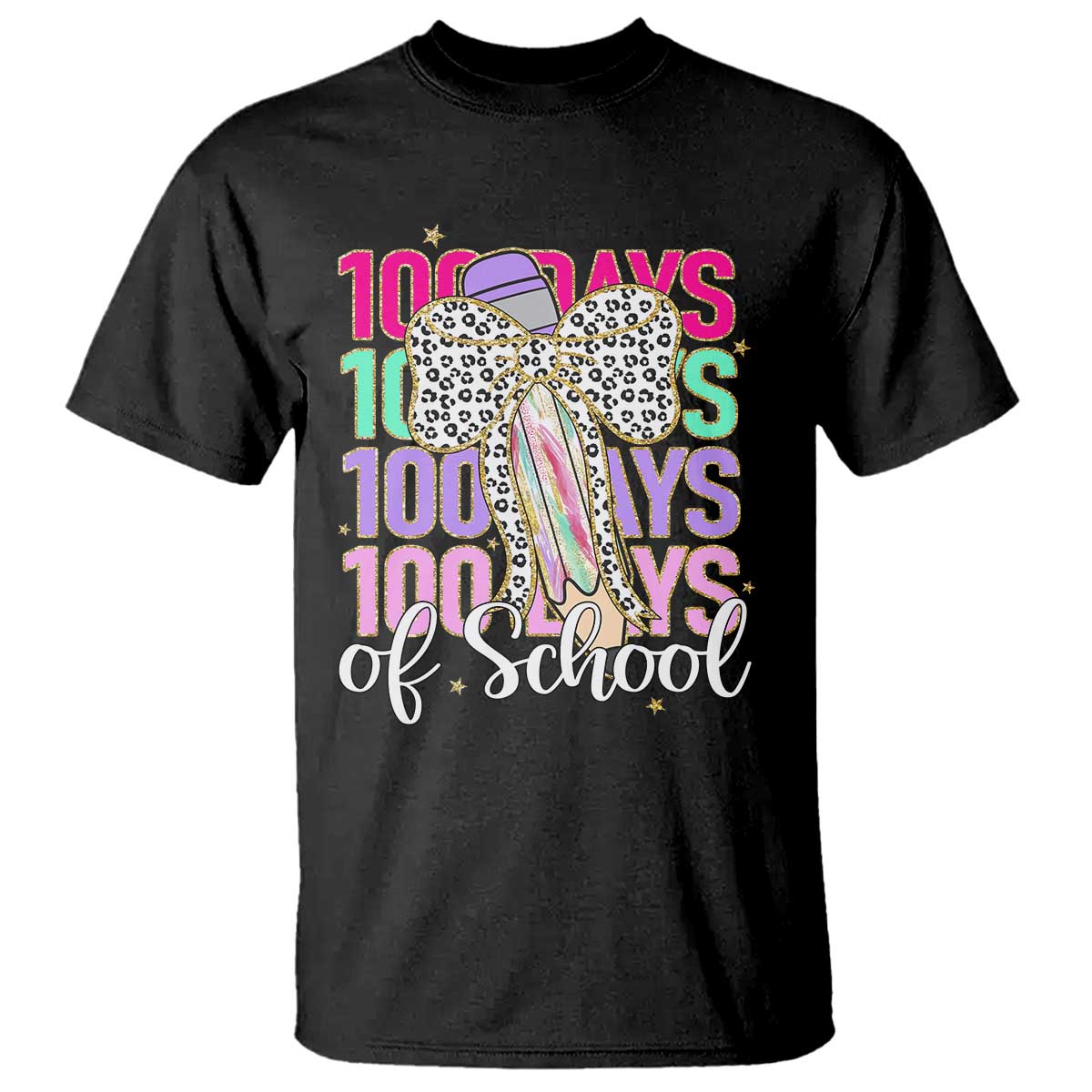 Retro Coquette 100 Days Of School T Shirt for Schoolgirls Teacher TS02 Black Print Your Wear