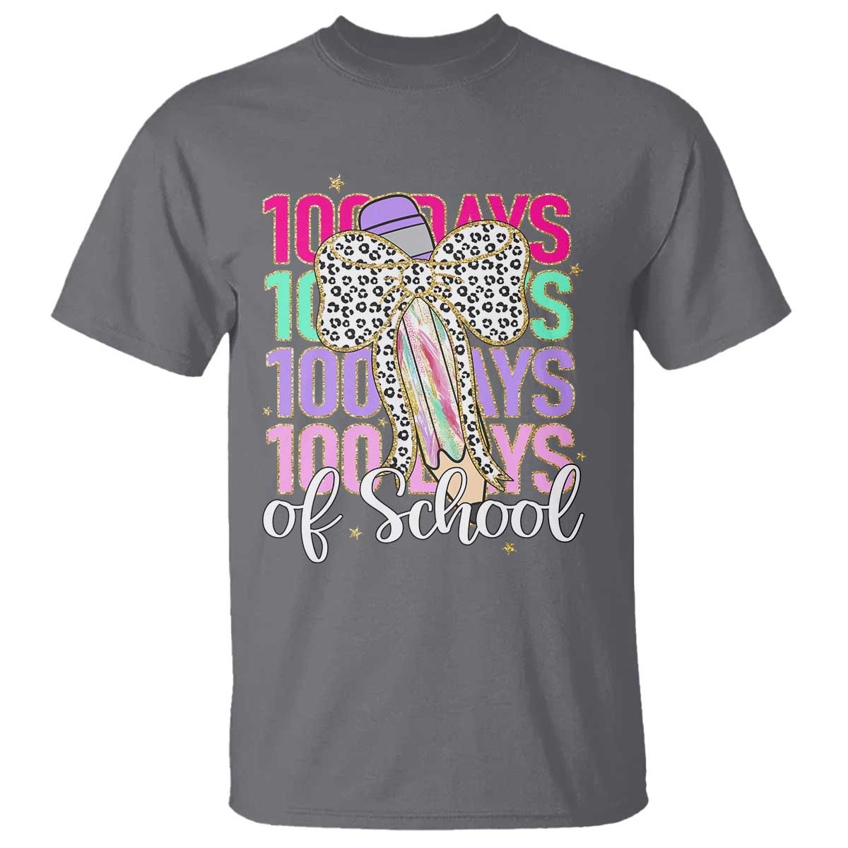Retro Coquette 100 Days Of School T Shirt for Schoolgirls Teacher TS02 Charcoal Print Your Wear