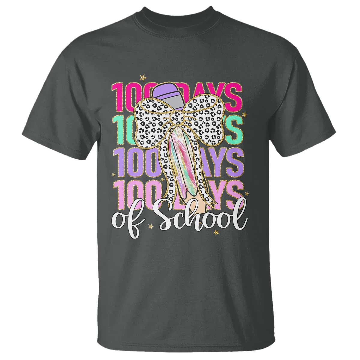 Retro Coquette 100 Days Of School T Shirt for Schoolgirls Teacher TS02 Dark Heather Print Your Wear