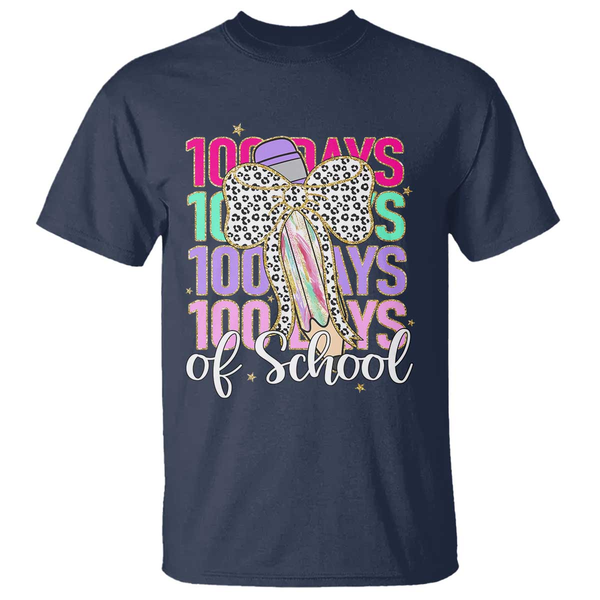Retro Coquette 100 Days Of School T Shirt for Schoolgirls Teacher TS02 Navy Print Your Wear