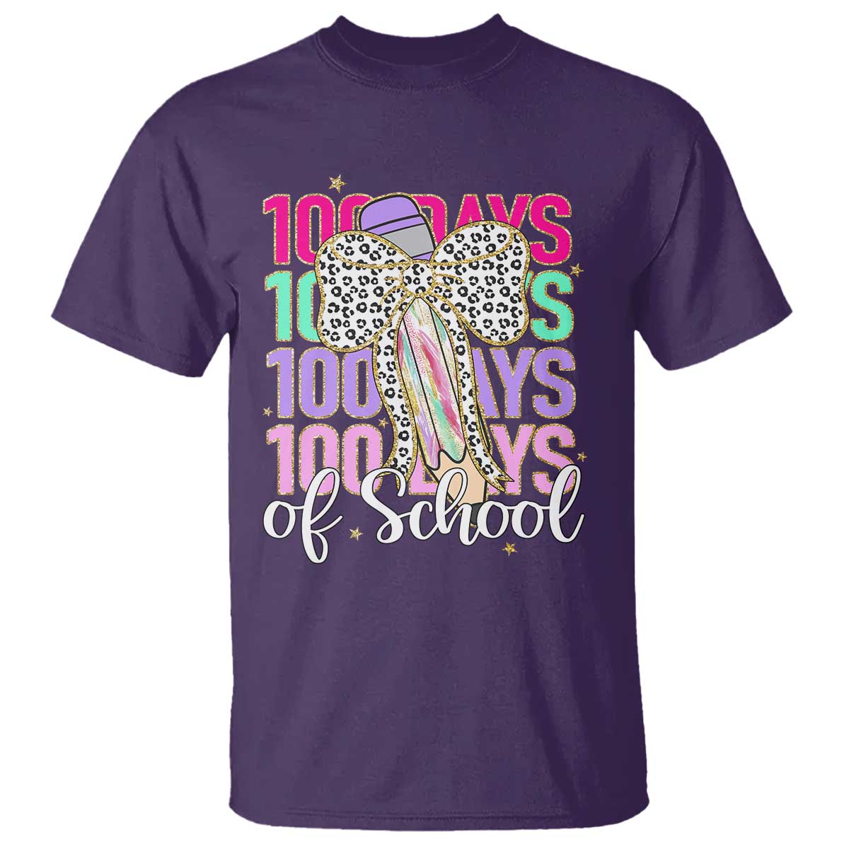 Retro Coquette 100 Days Of School T Shirt for Schoolgirls Teacher TS02 Purple Print Your Wear