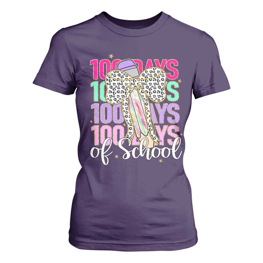 Retro Coquette 100 Days Of School T Shirt For Women for Schoolgirls Teacher TS02 Purple Print Your Wear