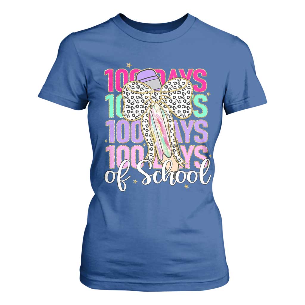 Retro Coquette 100 Days Of School T Shirt For Women for Schoolgirls Teacher TS02 Royal Blue Print Your Wear