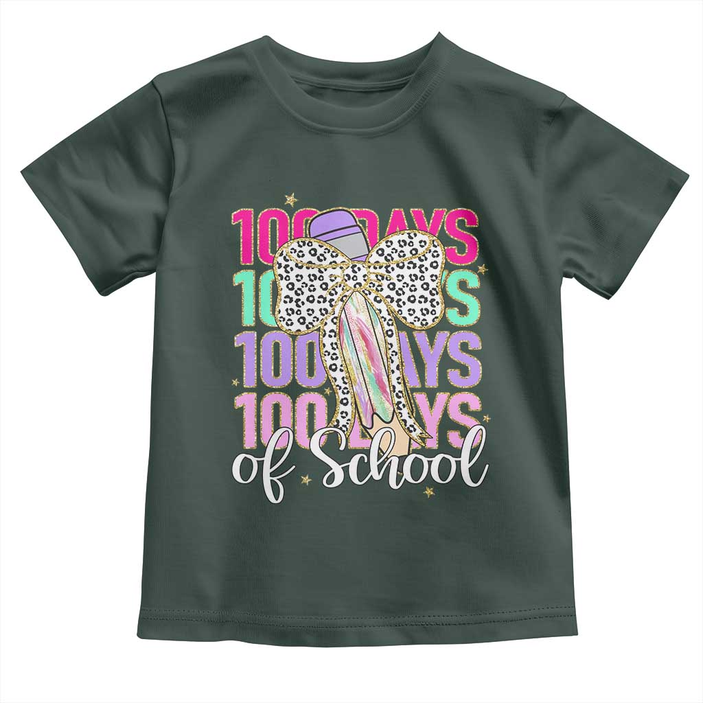 Retro Coquette 100 Days Of School Toddler T Shirt for Schoolgirls Teacher TS02 Dark Forest Green Print Your Wear