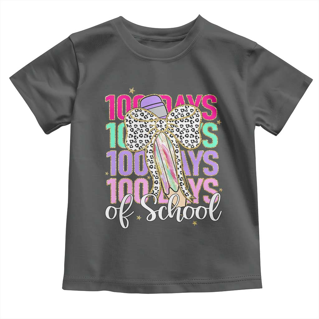 Retro Coquette 100 Days Of School Toddler T Shirt for Schoolgirls Teacher TS02 Dark Heather Print Your Wear