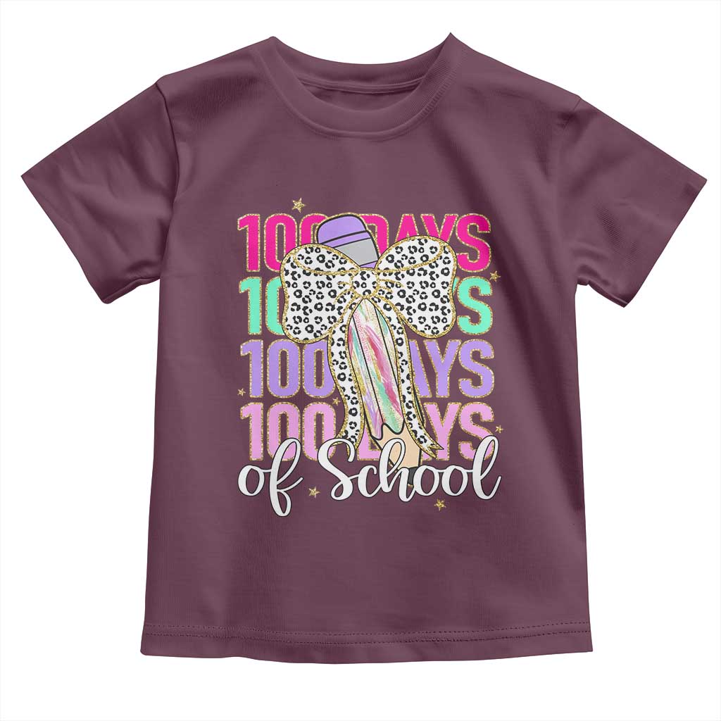 Retro Coquette 100 Days Of School Toddler T Shirt for Schoolgirls Teacher TS02 Maroon Print Your Wear