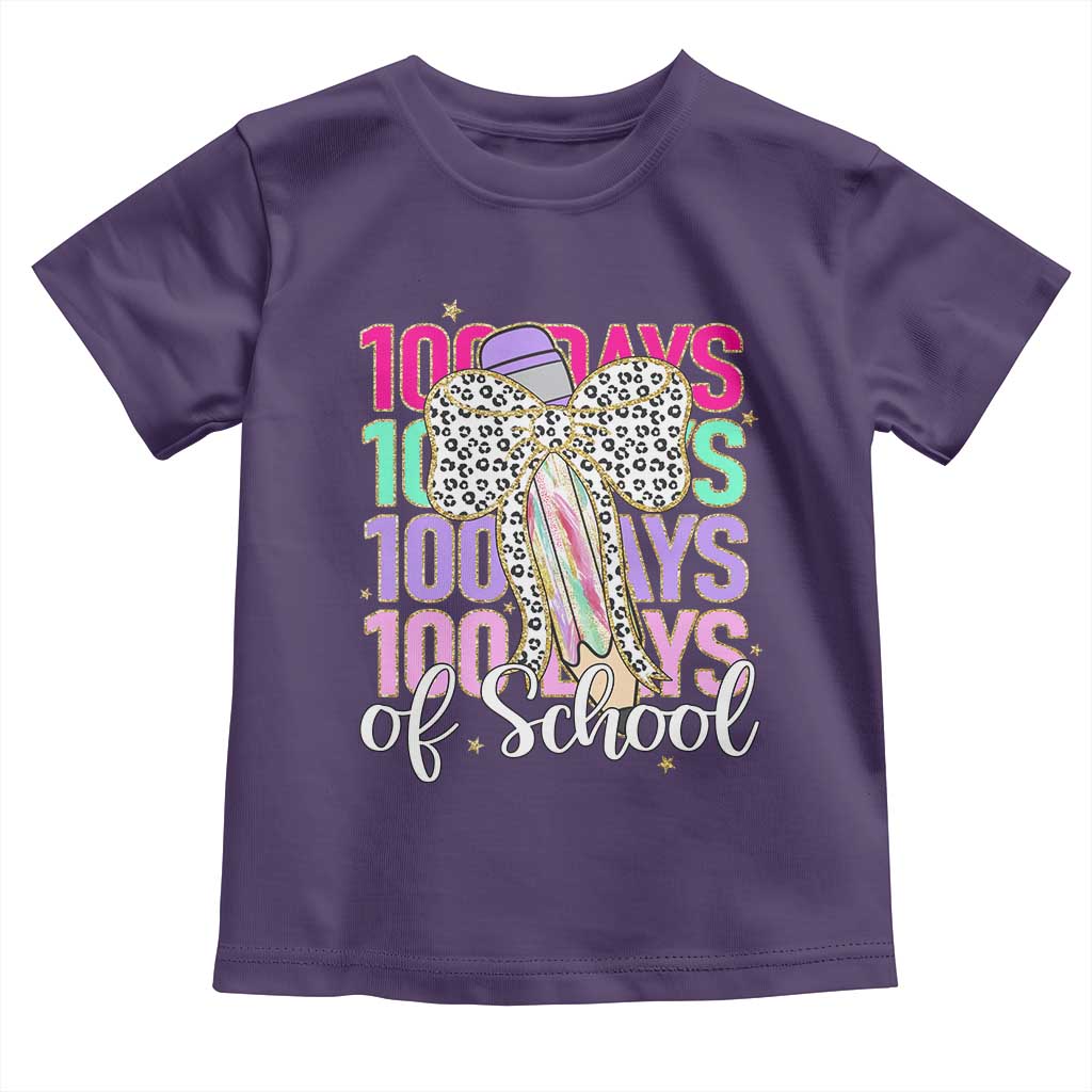 Retro Coquette 100 Days Of School Toddler T Shirt for Schoolgirls Teacher TS02 Purple Print Your Wear