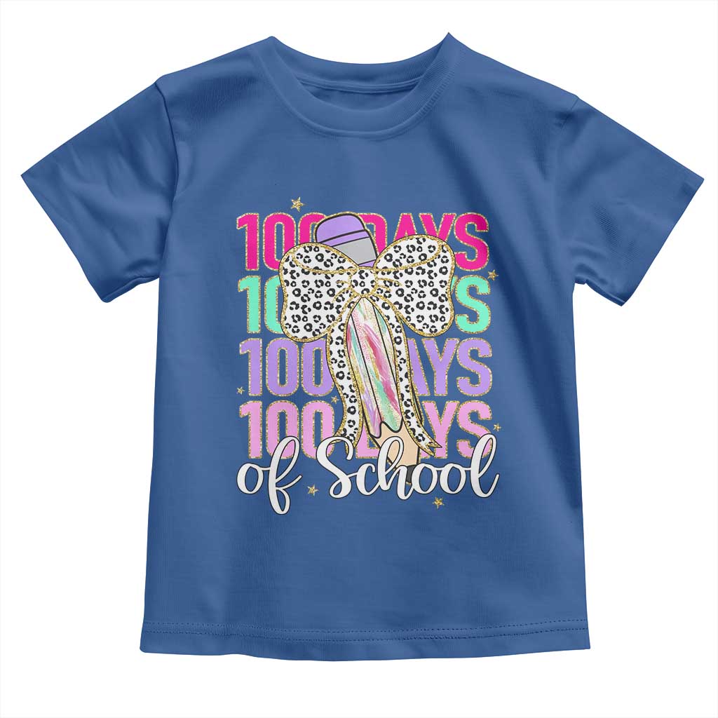 Retro Coquette 100 Days Of School Toddler T Shirt for Schoolgirls Teacher TS02 Royal Blue Print Your Wear