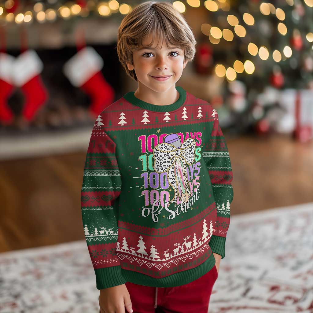Retro Coquette 100 Days Of School Knit Sweatshirt for Schoolgirls Teacher TS02 Christmas Print Your Wear