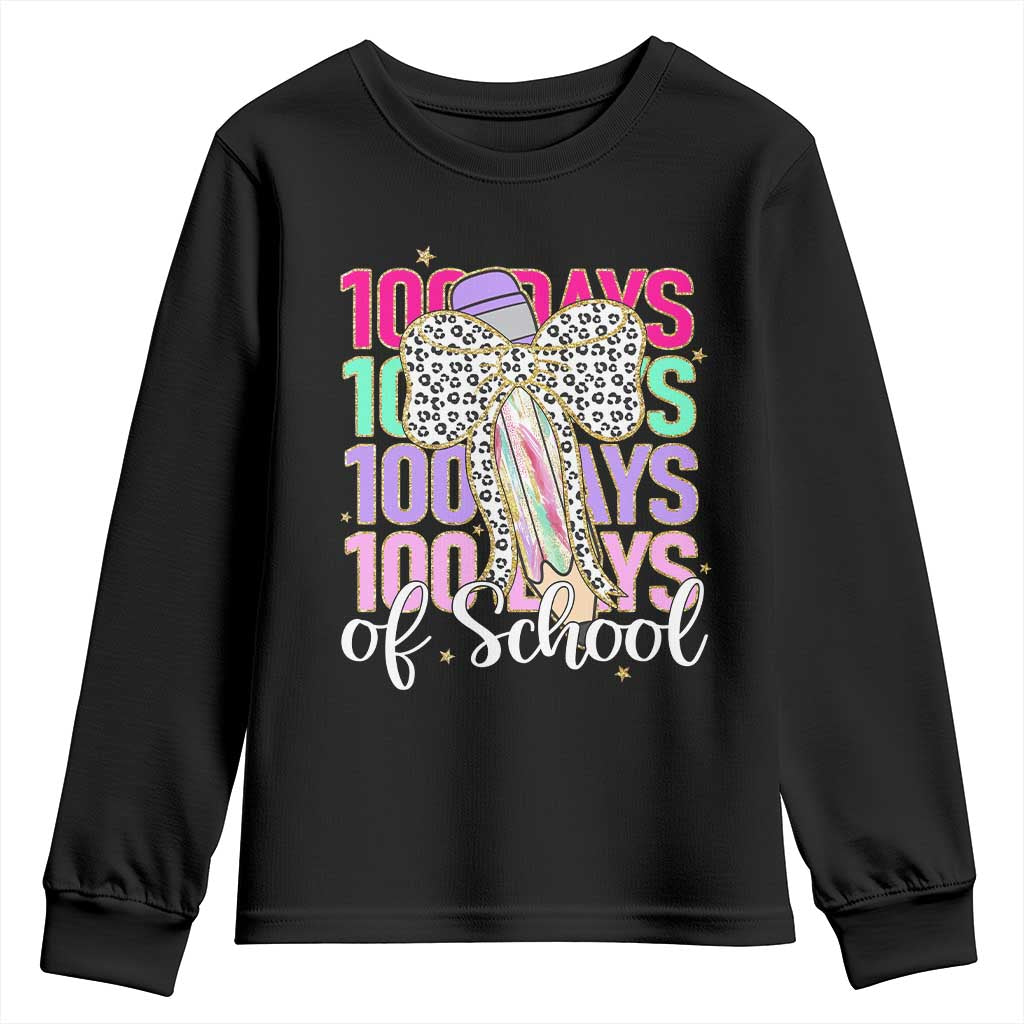 Retro Coquette 100 Days Of School Youth Sweatshirt for Schoolgirls Teacher TS02 Black Print Your Wear