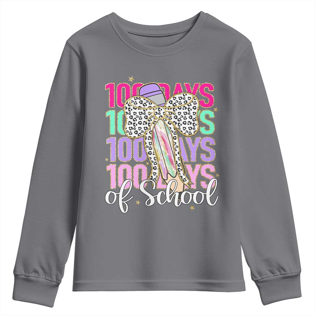 Retro Coquette 100 Days Of School Youth Sweatshirt for Schoolgirls Teacher TS02 Charcoal Print Your Wear