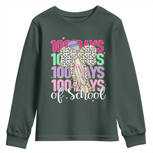 Retro Coquette 100 Days Of School Youth Sweatshirt for Schoolgirls Teacher TS02 Dark Forest Green Print Your Wear