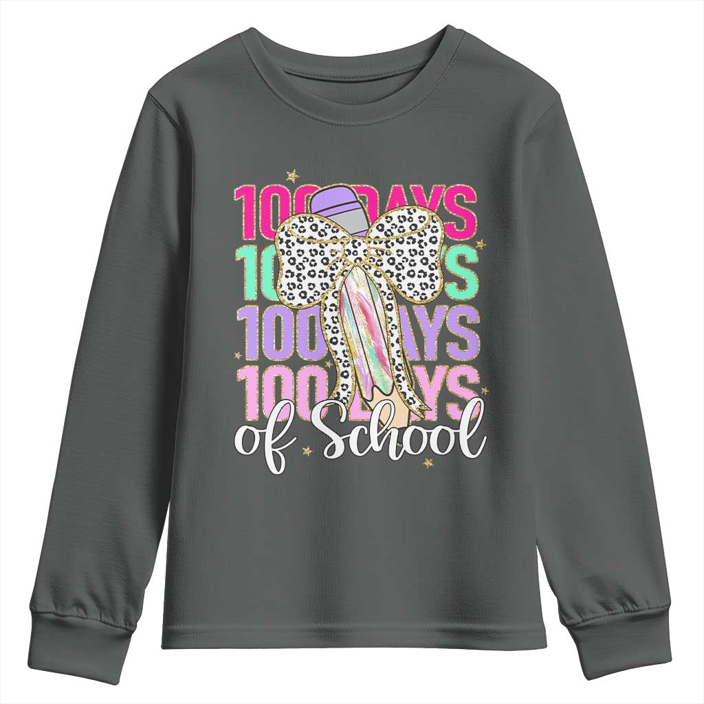 Retro Coquette 100 Days Of School Youth Sweatshirt for Schoolgirls Teacher TS02 Dark Heather Print Your Wear