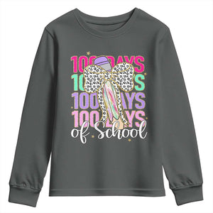 Retro Coquette 100 Days Of School Youth Sweatshirt for Schoolgirls Teacher TS02 Dark Heather Print Your Wear