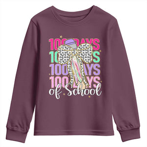 Retro Coquette 100 Days Of School Youth Sweatshirt for Schoolgirls Teacher TS02 Maroon Print Your Wear