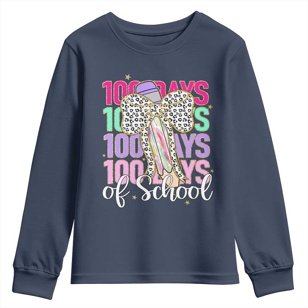 Retro Coquette 100 Days Of School Youth Sweatshirt for Schoolgirls Teacher TS02 Navy Print Your Wear