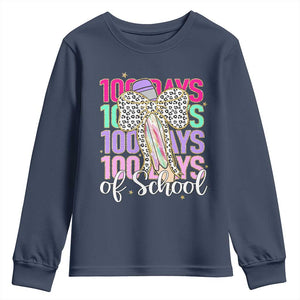 Retro Coquette 100 Days Of School Youth Sweatshirt for Schoolgirls Teacher TS02 Navy Print Your Wear