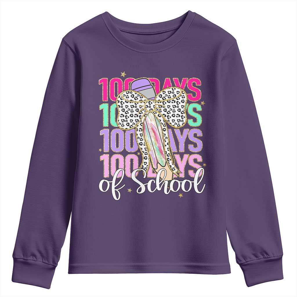 Retro Coquette 100 Days Of School Youth Sweatshirt for Schoolgirls Teacher TS02 Purple Print Your Wear