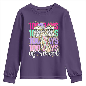Retro Coquette 100 Days Of School Youth Sweatshirt for Schoolgirls Teacher TS02 Purple Print Your Wear