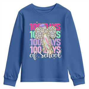 Retro Coquette 100 Days Of School Youth Sweatshirt for Schoolgirls Teacher TS02 Royal Blue Print Your Wear