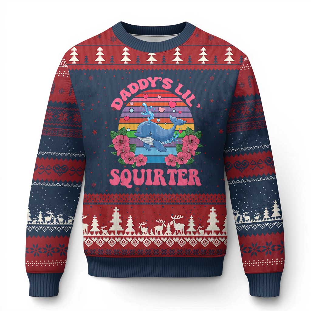 Funny Daddy's Lil Squirter Ugly Christmas Sweater Cute Whale Inappropriate Embarrassing Adult Joke TS02 Navy Red Print Your Wear