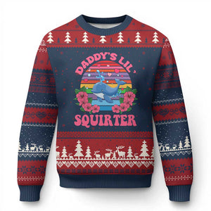 Funny Daddy's Lil Squirter Ugly Christmas Sweater Cute Whale Inappropriate Embarrassing Adult Joke TS02 Navy Red Print Your Wear