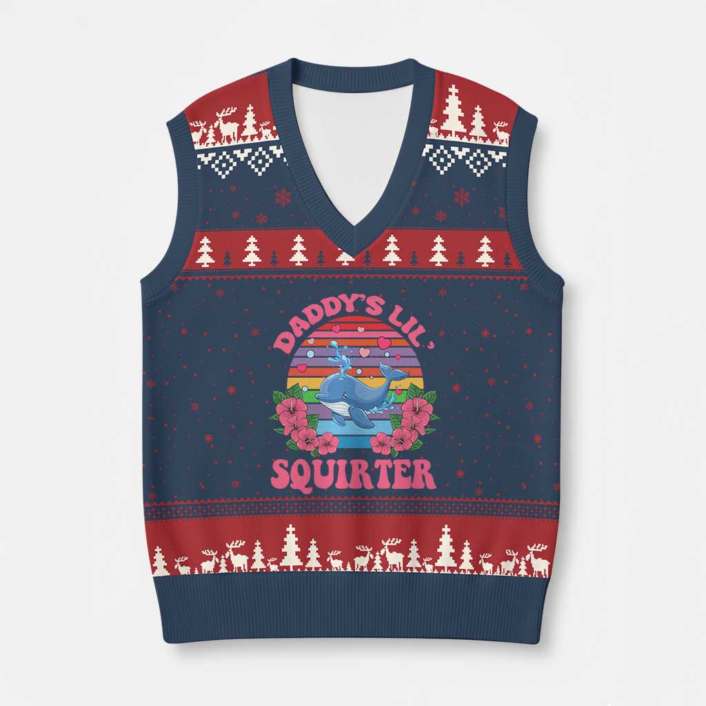 Funny Daddy's Lil Squirter V-Neck Knit Sweater Vest Cute Whale Inappropriate Embarrassing Adult Joke TS02 Navy Red Print Your Wear