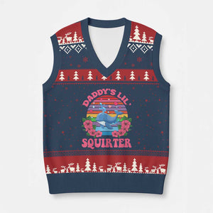 Funny Daddy's Lil Squirter V-Neck Knit Sweater Vest Cute Whale Inappropriate Embarrassing Adult Joke TS02 Navy Red Print Your Wear