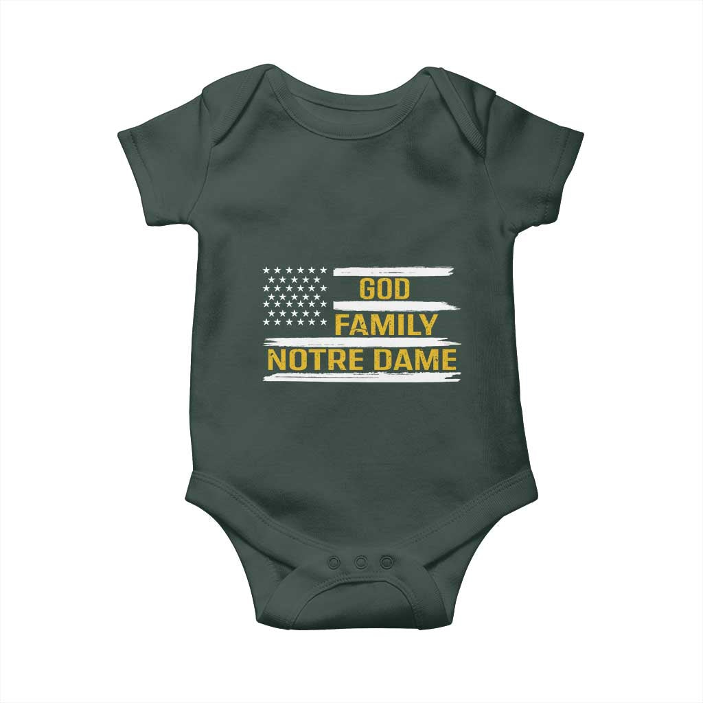 God Family Notre Dame Baby Onesie Indiana Fighting Irish Patriotic American Flag TS02 Print Your Wear