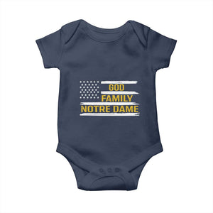 God Family Notre Dame Baby Onesie Indiana Fighting Irish Patriotic American Flag TS02 Navy Print Your Wear