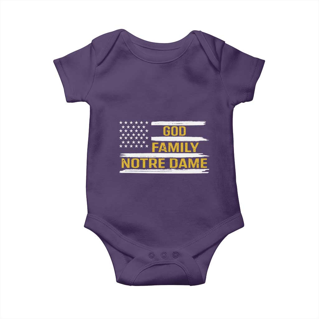 God Family Notre Dame Baby Onesie Indiana Fighting Irish Patriotic American Flag TS02 Purple Print Your Wear