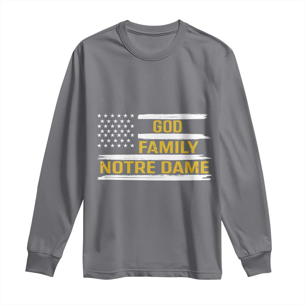 God Family Notre Dame Long Sleeve Shirt Indiana Fighting Irish Patriotic American Flag TS02 Charcoal Print Your Wear
