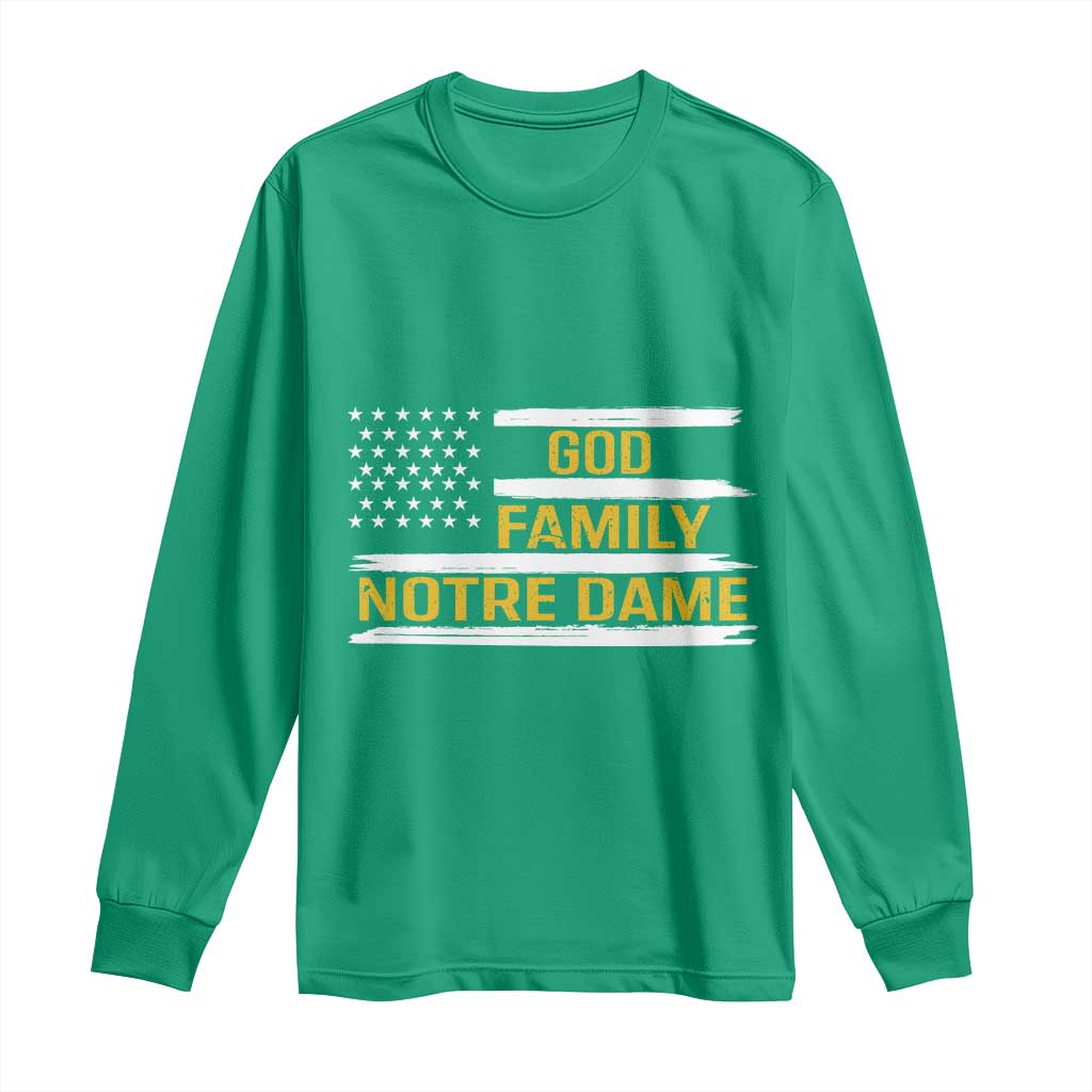 God Family Notre Dame Long Sleeve Shirt Indiana Fighting Irish Patriotic American Flag TS02 Irish Green Print Your Wear