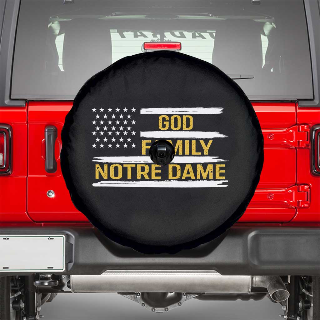 God Family Notre Dame Spare Tire Cover Indiana Fighting Irish Patriotic American Flag TS02 Black Print Your Wear